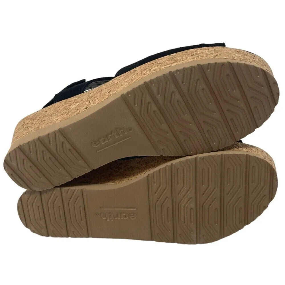 NEW Earth Buran Rosa Women's Size 9.5 Black Suede Leather Wedge Sandals  Shoes